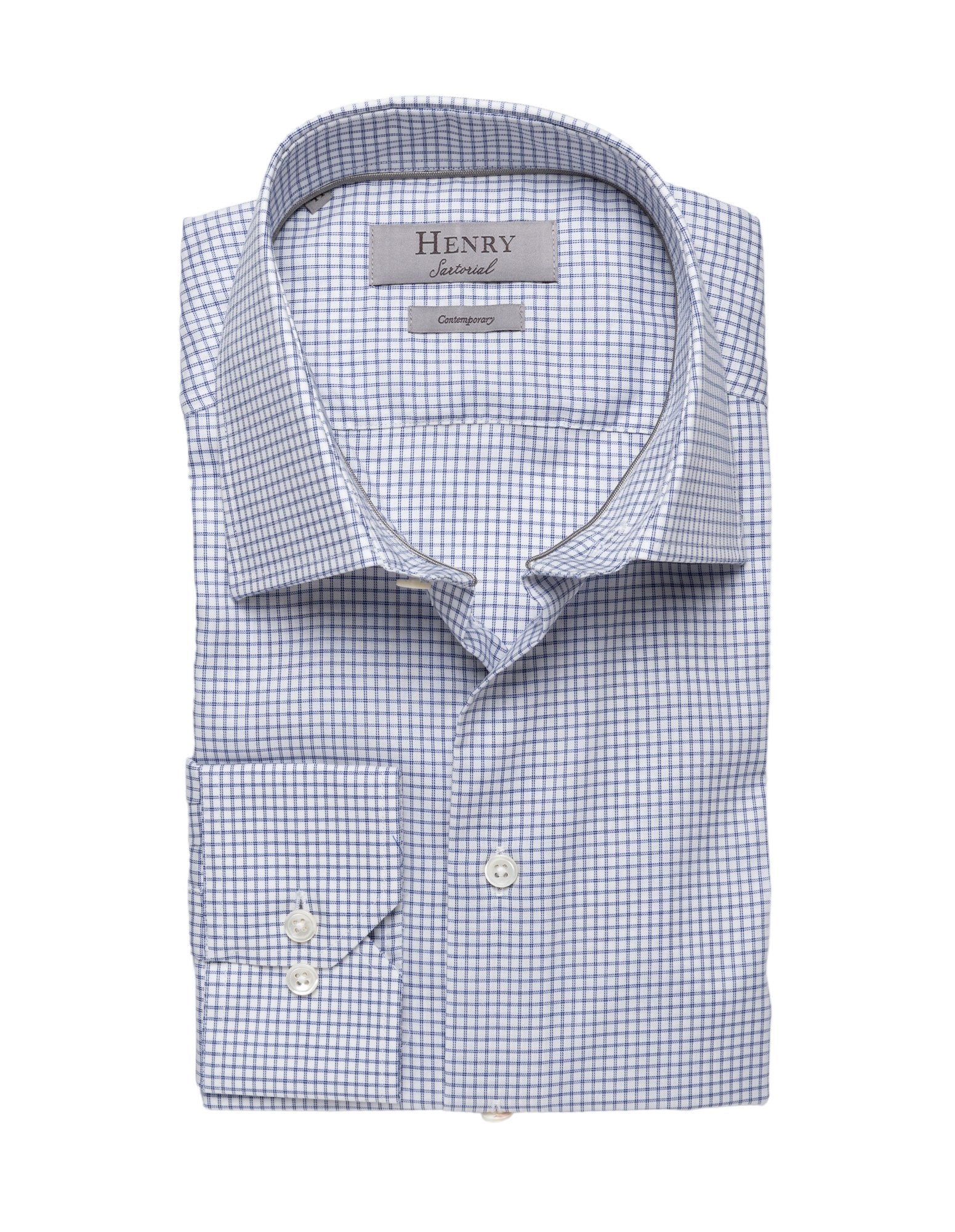 HENRY SARTORIAL Sky Navy mini check Shirt NAVY WHITE - Henry BucksShirts01SS23008 - NVYWHT - 38