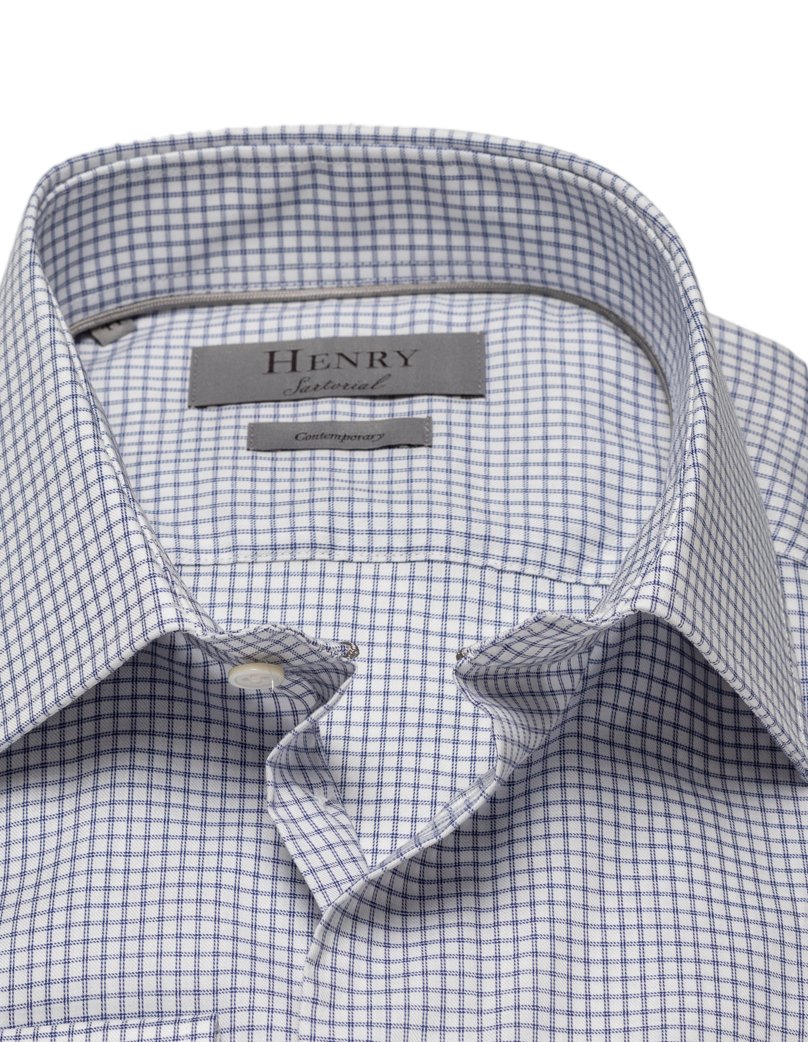 HENRY SARTORIAL Sky Navy mini check Shirt NAVY WHITE - Henry BucksShirts01SS23008 - NVYWHT - 38