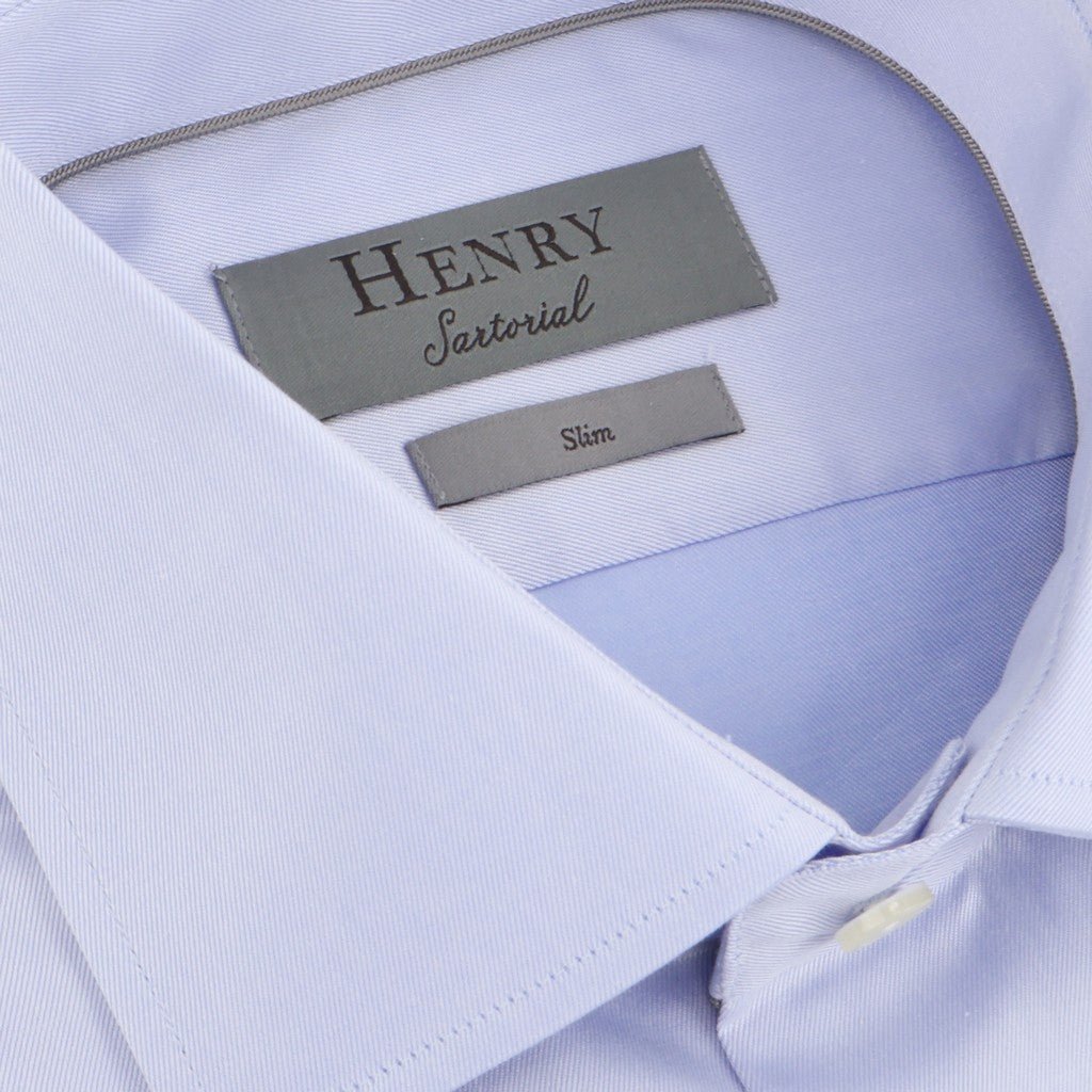 HENRY SARTORIAL Slim Plain Twill Shirt Double Cuff SKY - Henry Bucks
