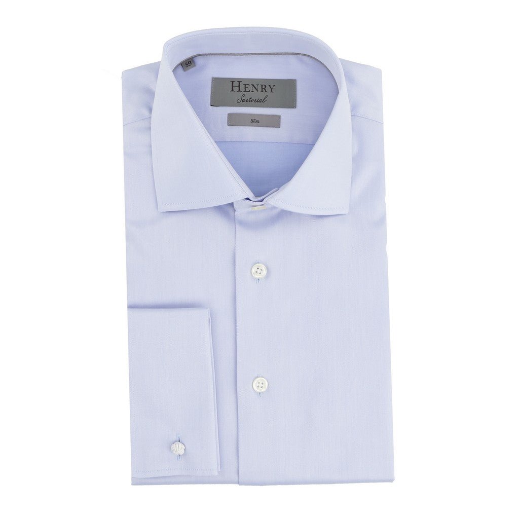 HENRY SARTORIAL Slim Plain Twill Shirt Double Cuff SKY - Henry Bucks