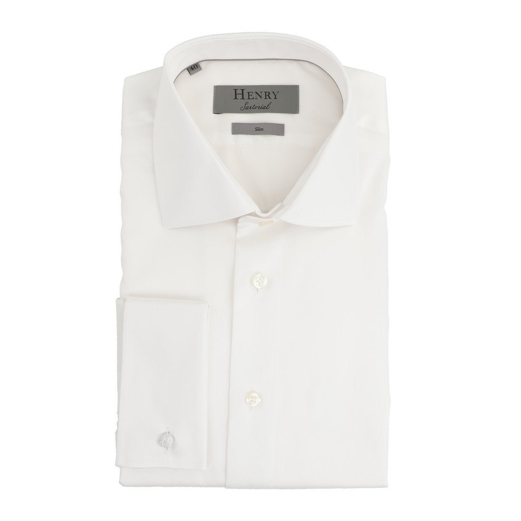 HENRY SARTORIAL Slim Plain Twill Shirt Double Cuff WHITE - Henry Bucks