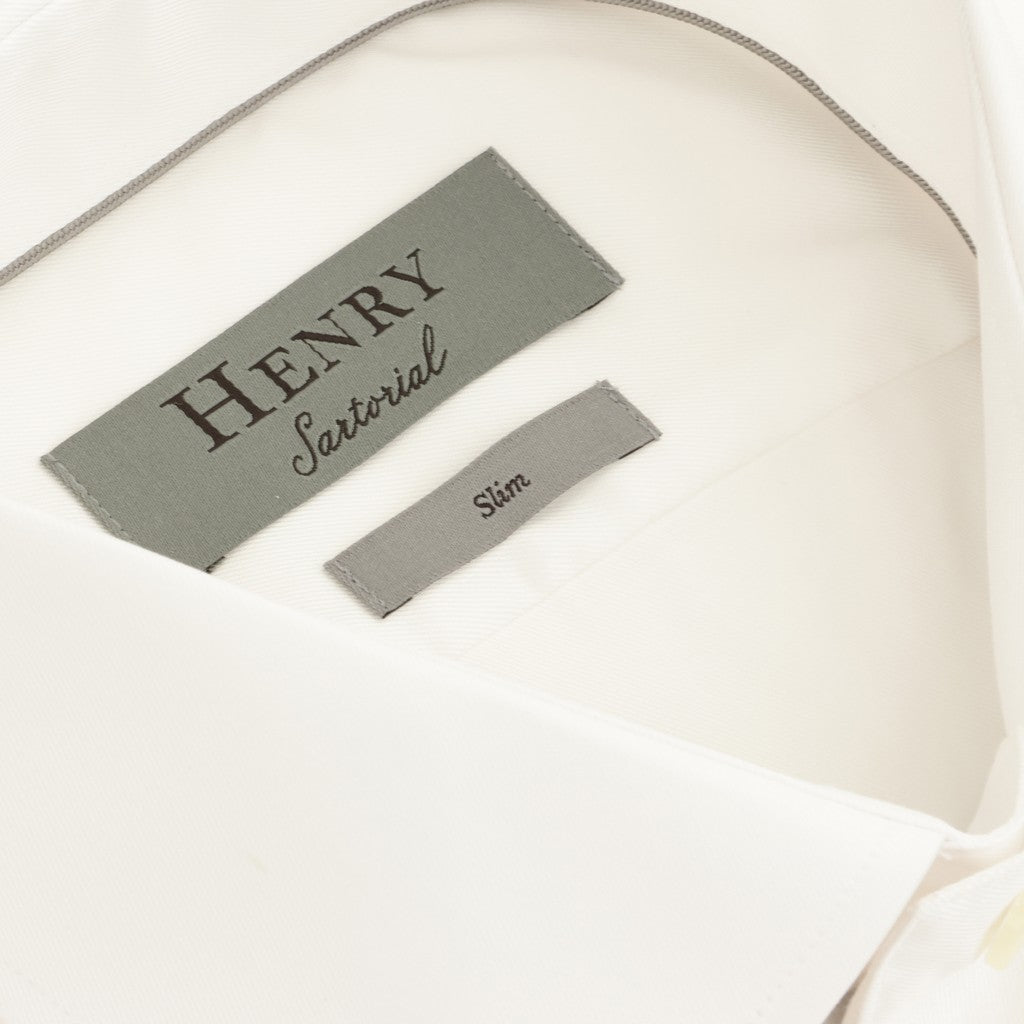 HENRY SARTORIAL Slim Plain Twill Shirt Double Cuff WHITE - Henry Bucks