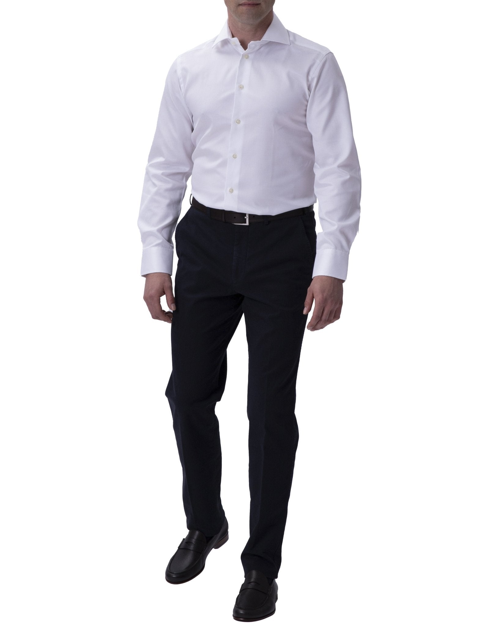 HENRY SARTORIAL Slim Plain Twill Shirt Double Cufflinks WHITE - Henry BucksShirts0102324 - WHTE - DC - 37