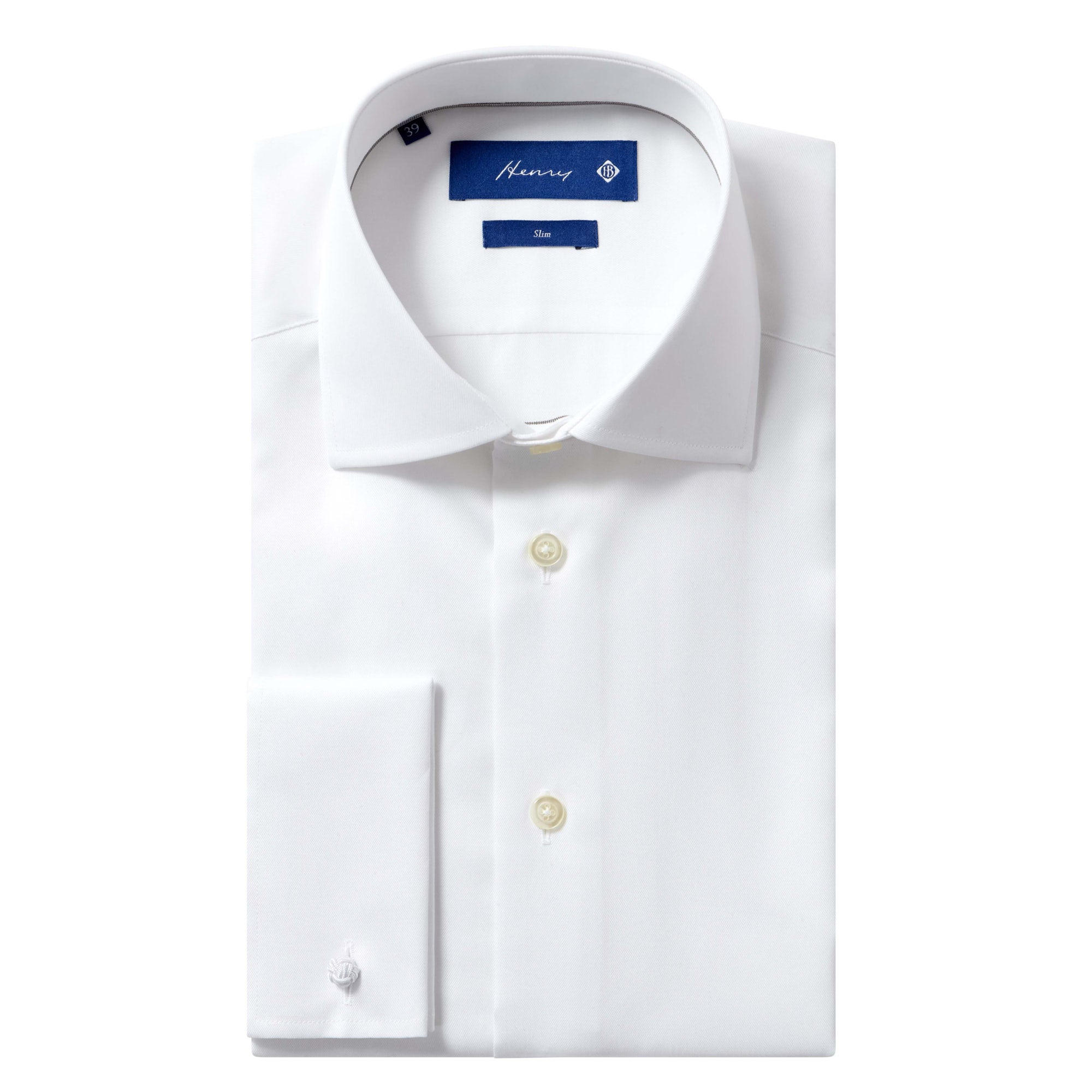 HENRY SARTORIAL Slim Plain Twill Shirt Double Cufflinks WHITE - Henry BucksShirts0102324 - WHTE - DC - 37