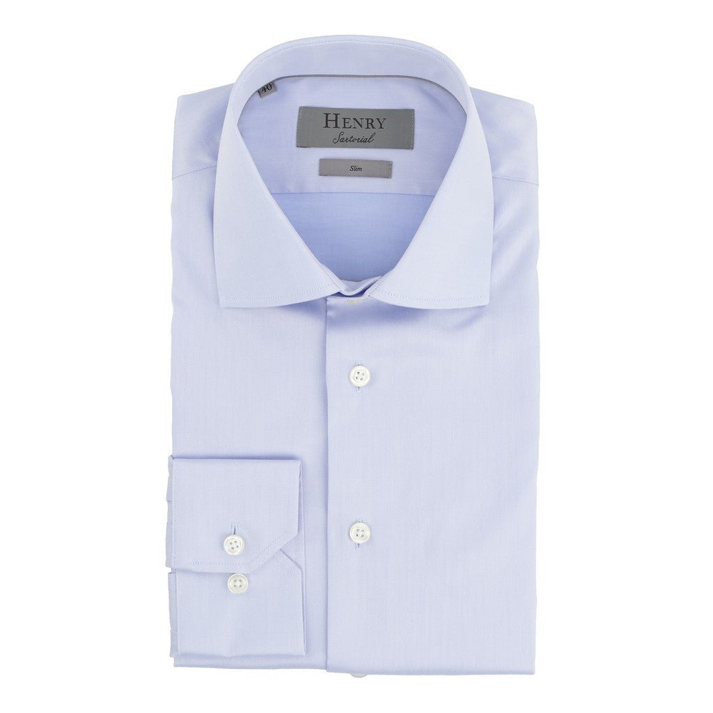 HENRY SARTORIAL Slim Plain Twill Shirt Single Cuff SKY - Henry Bucks