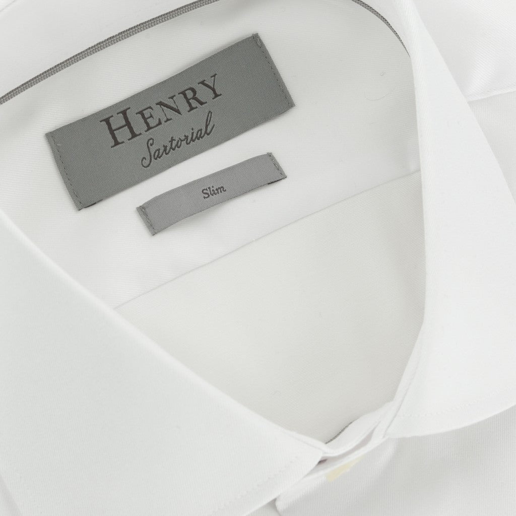 HENRY SARTORIAL Slim Plain Twill Shirt Single Cuff WHITE - Henry Bucks