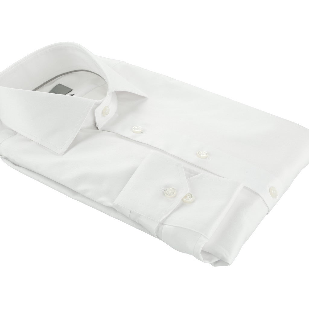 HENRY SARTORIAL Slim Plain Twill Shirt Single Cuff WHITE - Henry Bucks