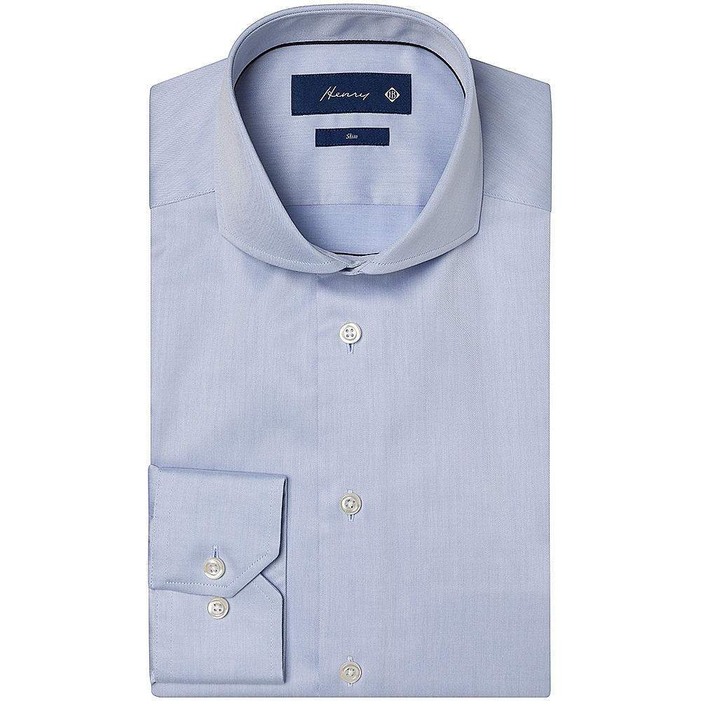 Henry Sartorial Slim Plain Twill Shirt Single Cufflinks Sky - Henry BucksShirts0102324 - SKY - SC - 38