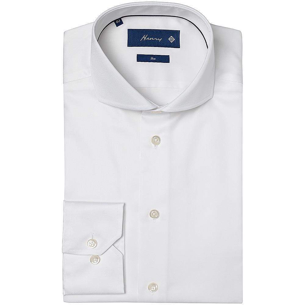 HENRY SARTORIAL Slim Plain Twill Shirt Single Cufflinks WHITE - Henry BucksShirts0102324 - WHTE - SC - 37