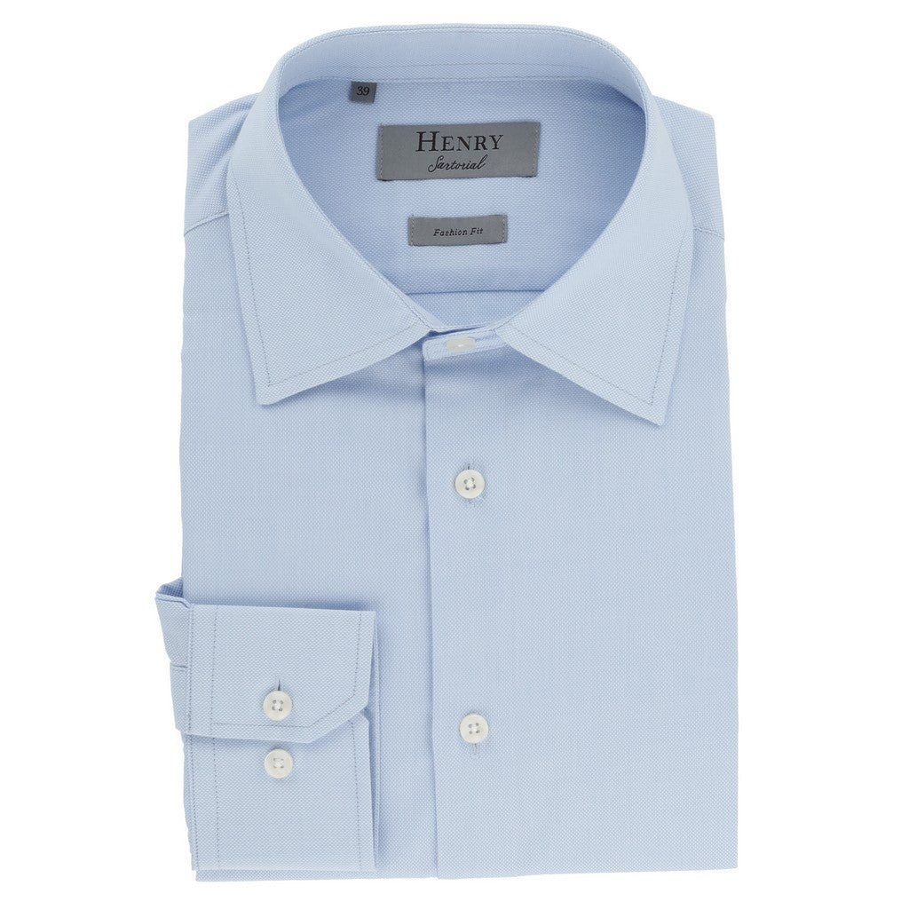 HENRY SARTORIAL Solid Cotton Business Long Sleeve Shirt MID BLUE (Online only*) - Henry Bucks