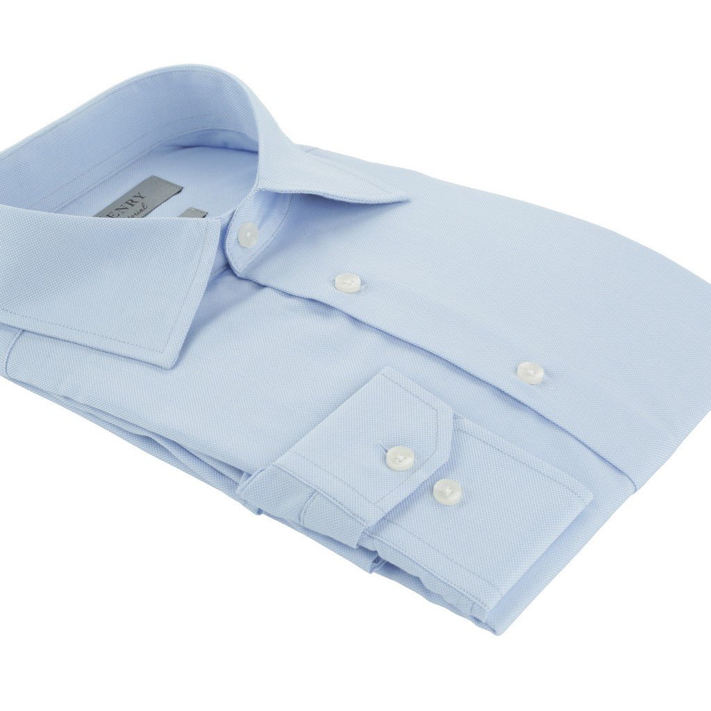 HENRY SARTORIAL Solid Cotton Business Long Sleeve Shirt MID BLUE (Online only*) - Henry Bucks