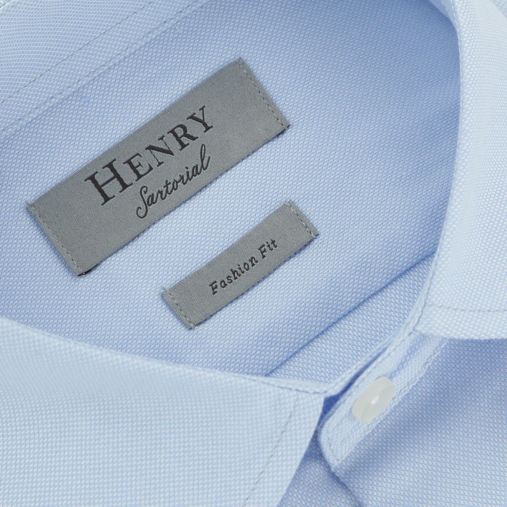 HENRY SARTORIAL Solid Cotton Business Long Sleeve Shirt MID BLUE (Online only*) - Henry Bucks