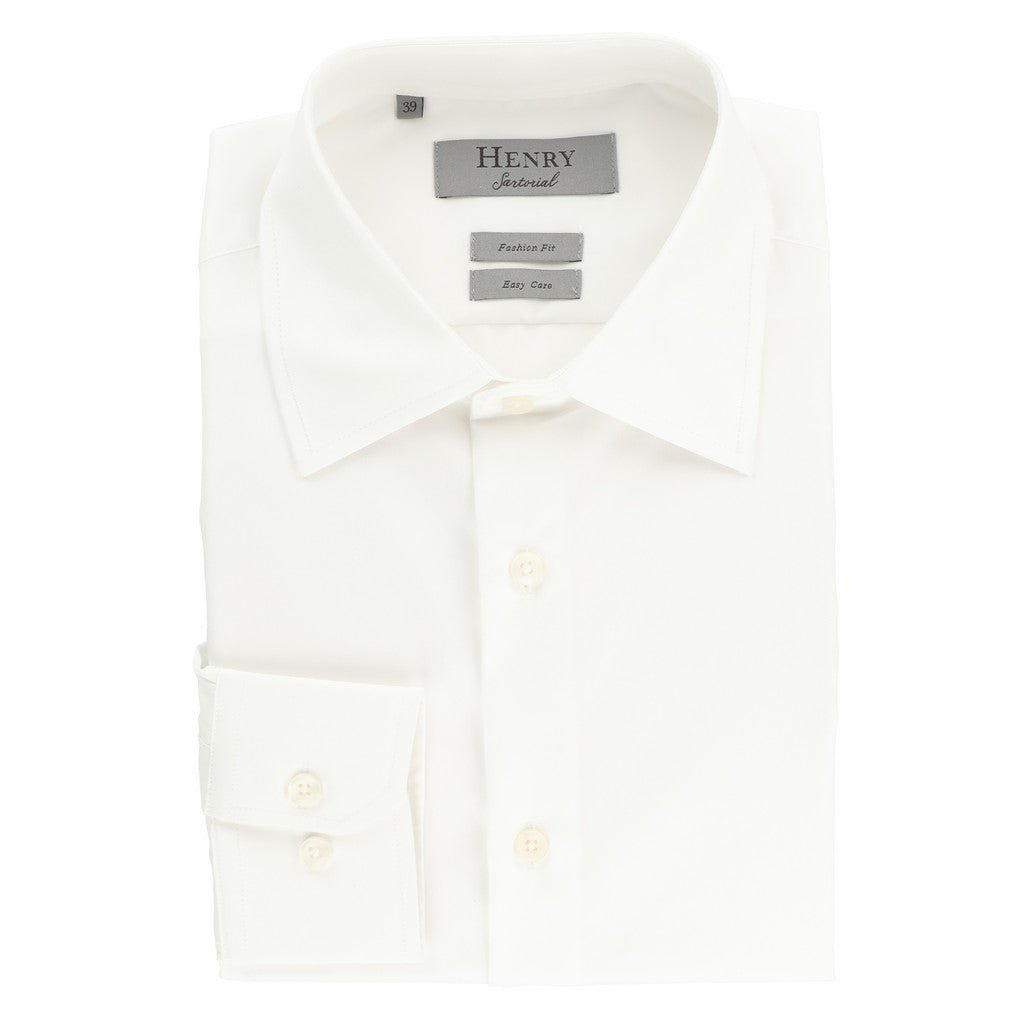 HENRY SARTORIAL Solid Cotton Business Long Sleeve Shirt WHITE (Online only*) - Henry Bucks