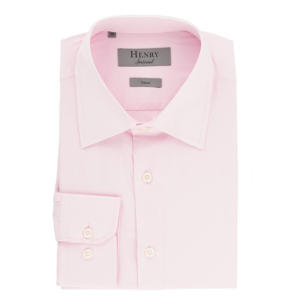 HENRY SARTORIAL Solid Cotton Long Sleeve Business Shirt LIGHT PINK (Online only*) - Henry Bucks