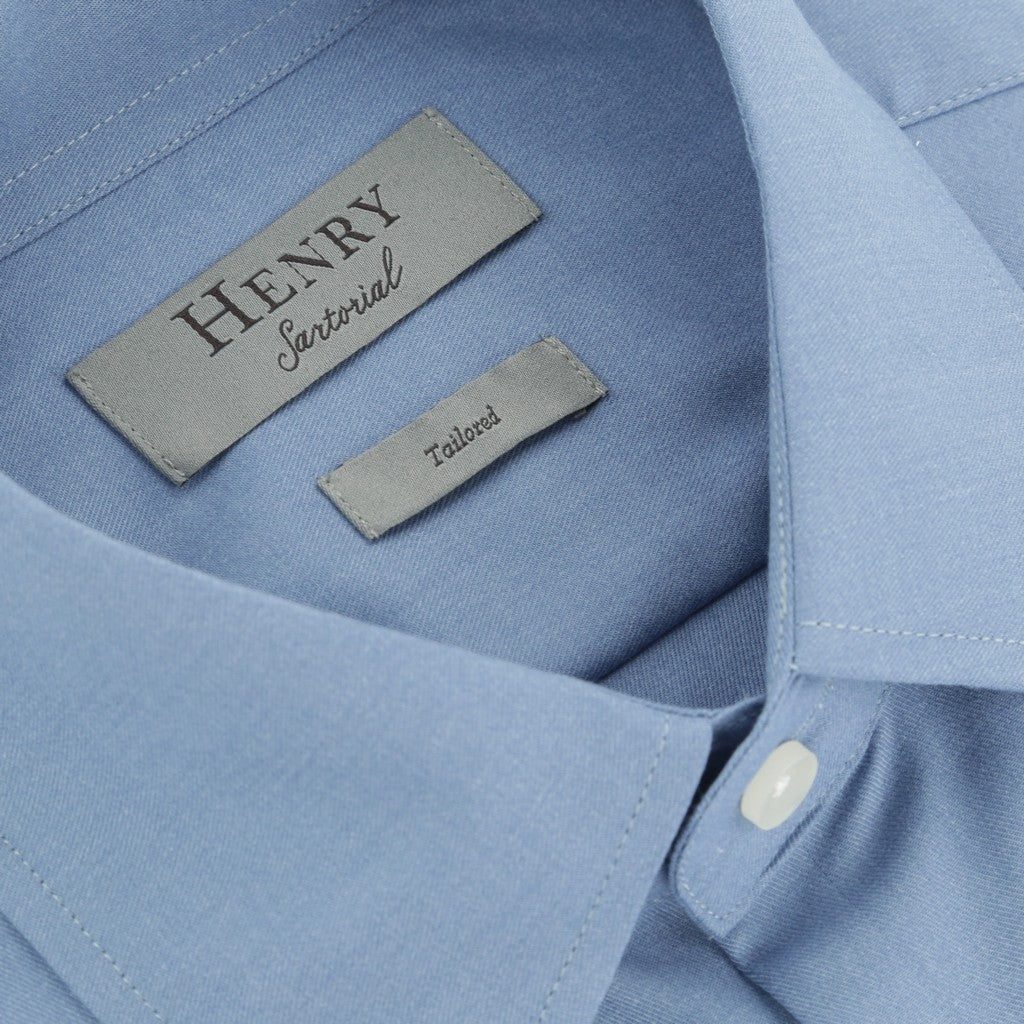 HENRY SARTORIAL Solid Cotton Long Sleeve Business Shirt NAVY - Henry Bucks