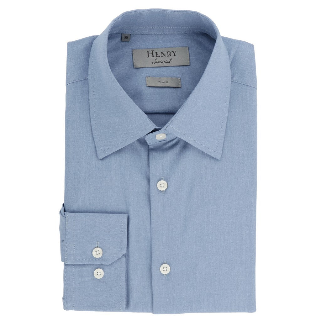 HENRY SARTORIAL Solid Cotton Long Sleeve Business Shirt NAVY - Henry Bucks