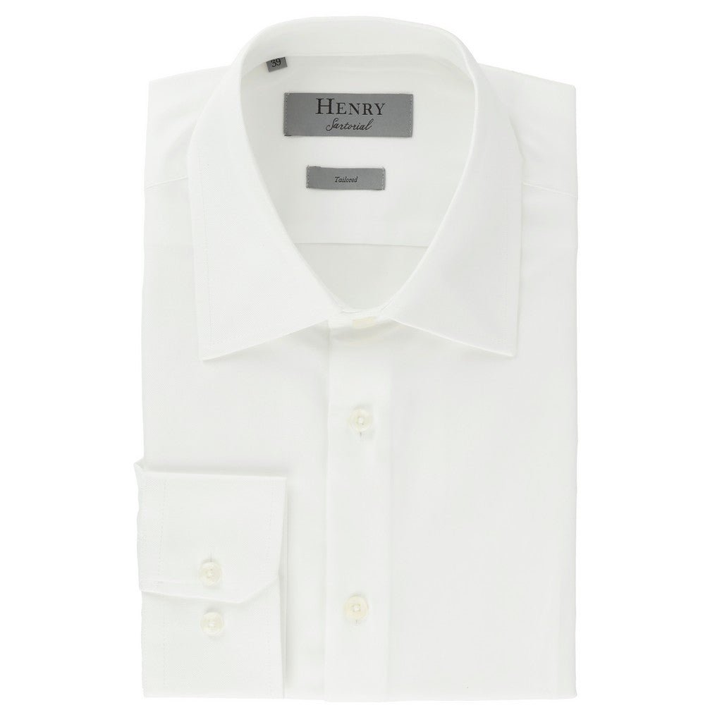 HENRY SARTORIAL Solid Cotton Stretch Long Sleeve Shirt WHITE (Online only*) - Henry Bucks