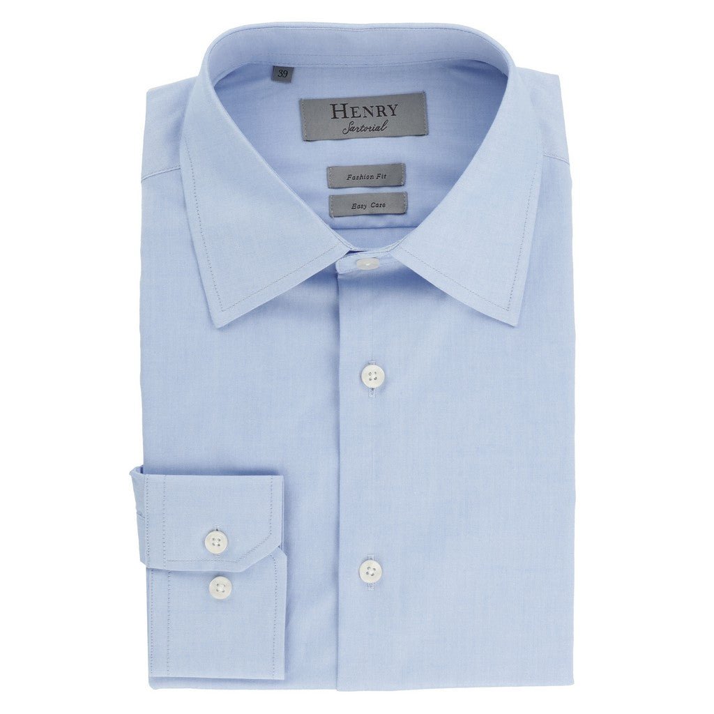 HENRY SARTORIAL Solid Oxford Long Sleeve Business Shirt MID BLUE (Online only*) - Henry Bucks