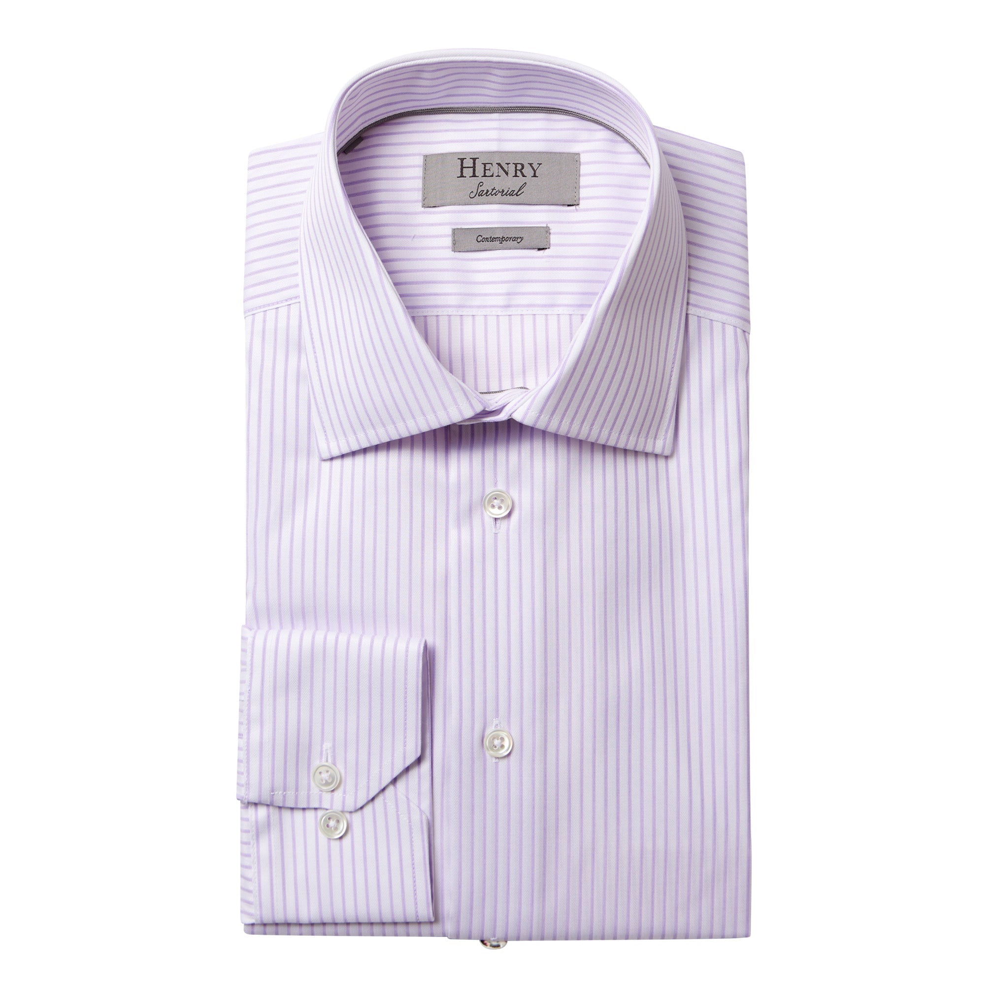 HENRY SARTORIAL Stripe Business Shirt Single Cuff Contemporary Fit PURPLE/WHITE - Henry BucksShirts61AW240009 - PRPLWHT - SC - CONT - 38