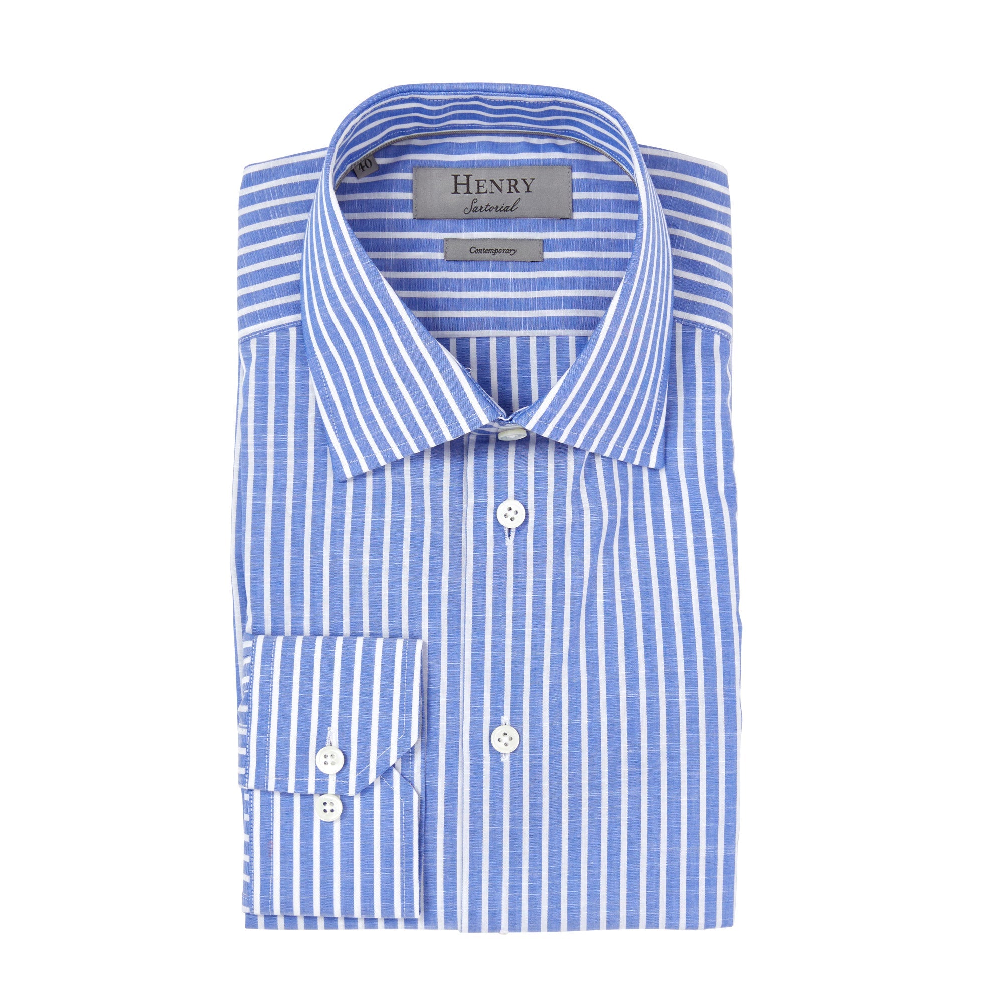 HENRY SARTORIAL Stripe Shirt Contemporary BLUE - Henry BucksShirts01SS220042 - BLUE - 37