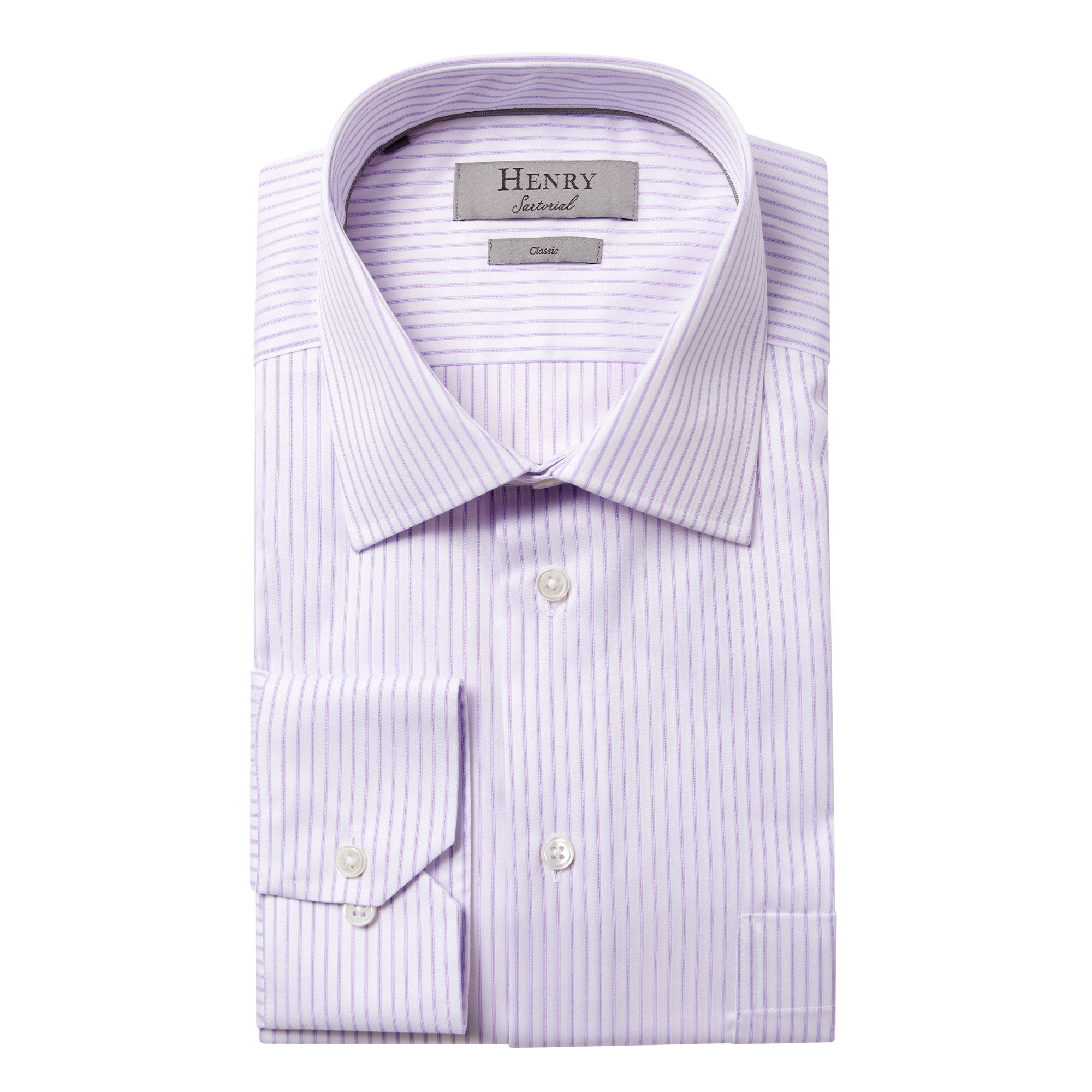 HENRY SARTORIAL Stripe Single Cuff Classic Fit Business Shirt PURPLE/WHITE - Henry BucksShirts61AW240009 - PRPLWHT - SC - CLAS - 43