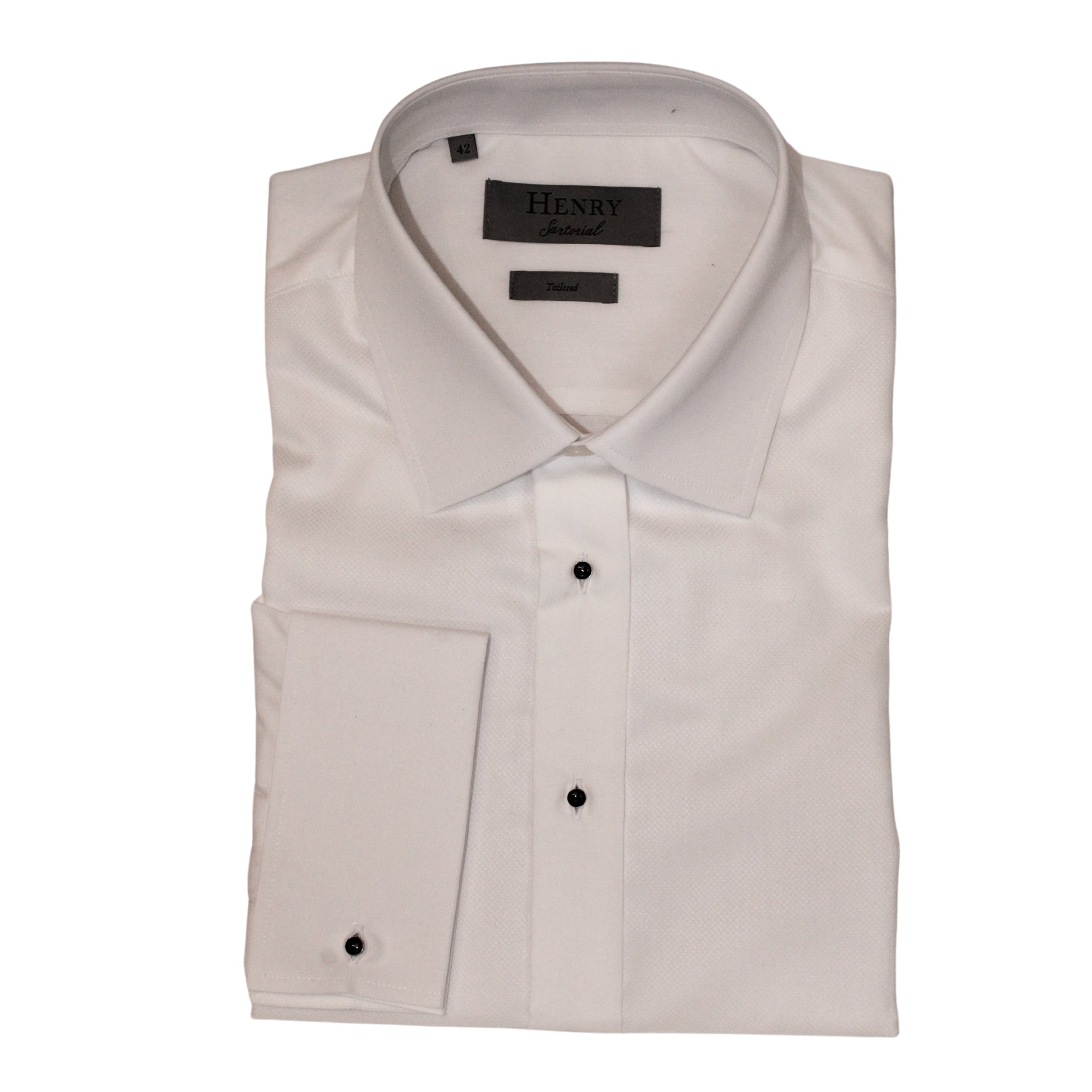 HENRY SARTORIAL Stud Dinner Shirt Double Cuff (DC) WHITE - Henry BucksShirts61BSR0002 - WHTE - DC - 37