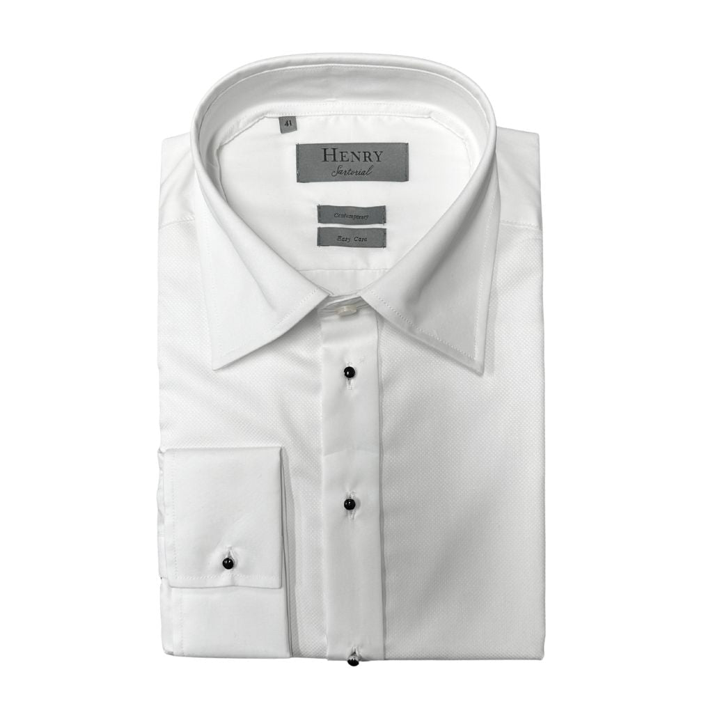 HENRY SARTORIAL Stud Double Cuff Contemporary Dinner Shirt WHITE - Henry Bucks