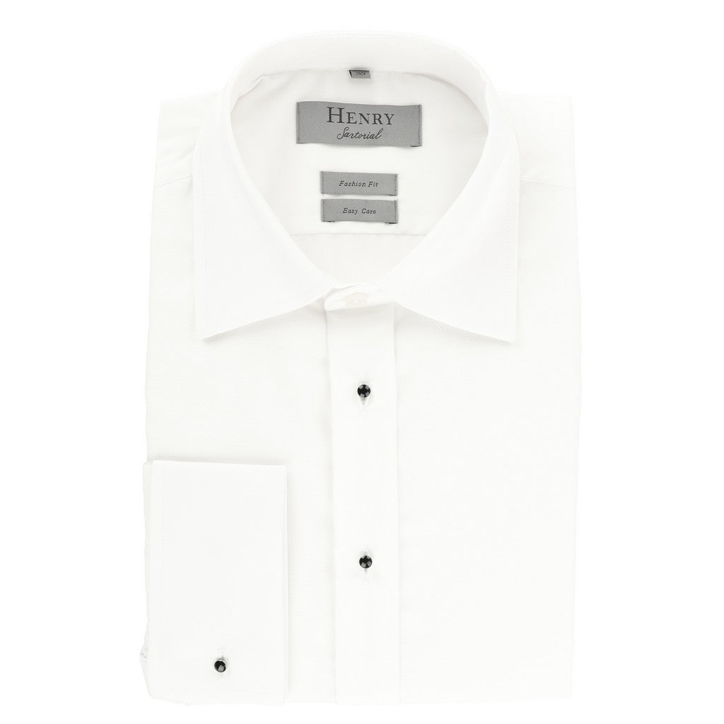 HENRY SARTORIAL Stud Double Cuff Slim Fit Dinner Shirt WHITE (Online only*) - Henry Bucks