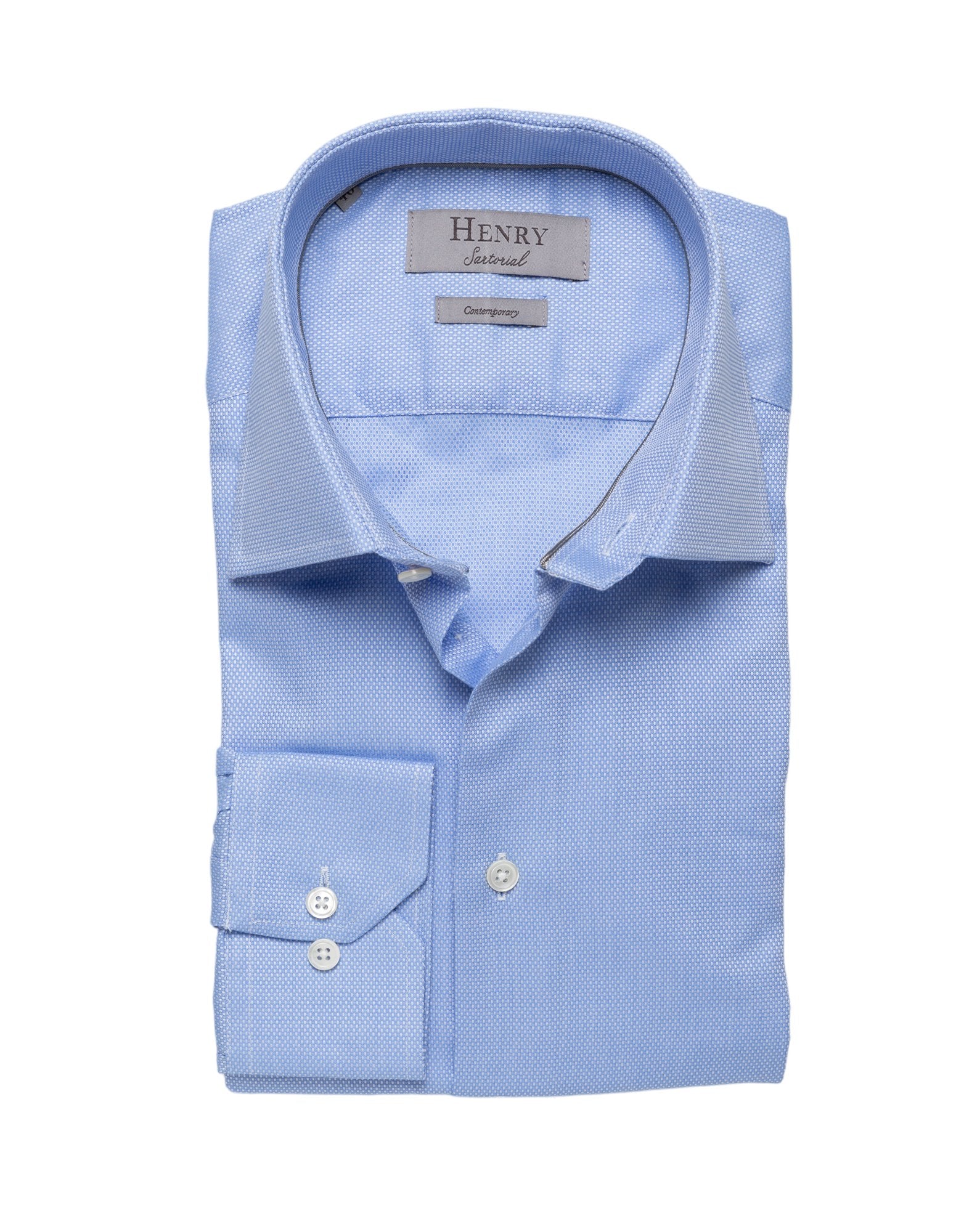 HENRY SARTORIAL Texture Shirt BLUE ROAN - Henry BucksShirts01SS23007 - BLUEROAN - 38