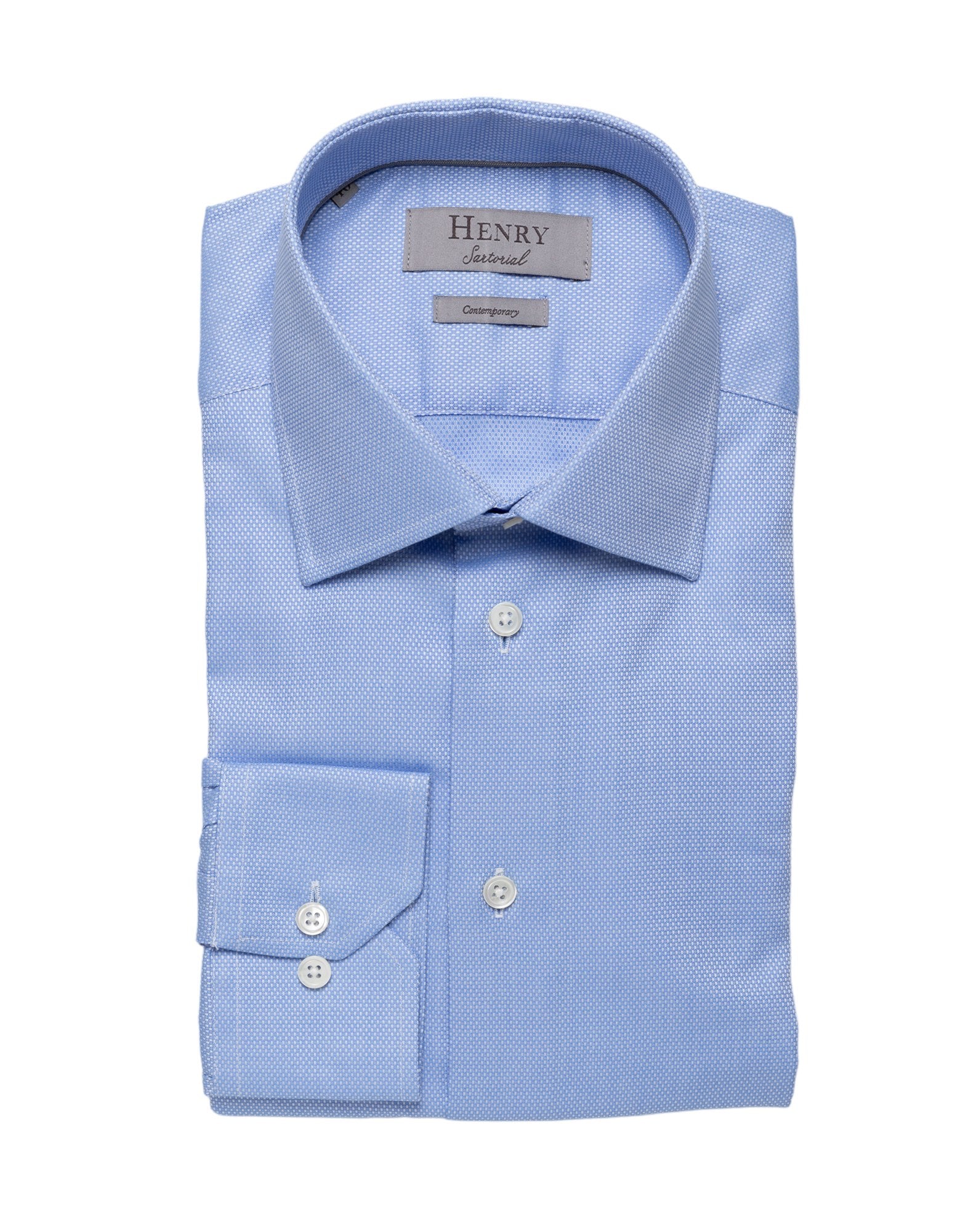 HENRY SARTORIAL Texture Shirt BLUE ROAN - Henry BucksShirts01SS23007 - BLUEROAN - 38