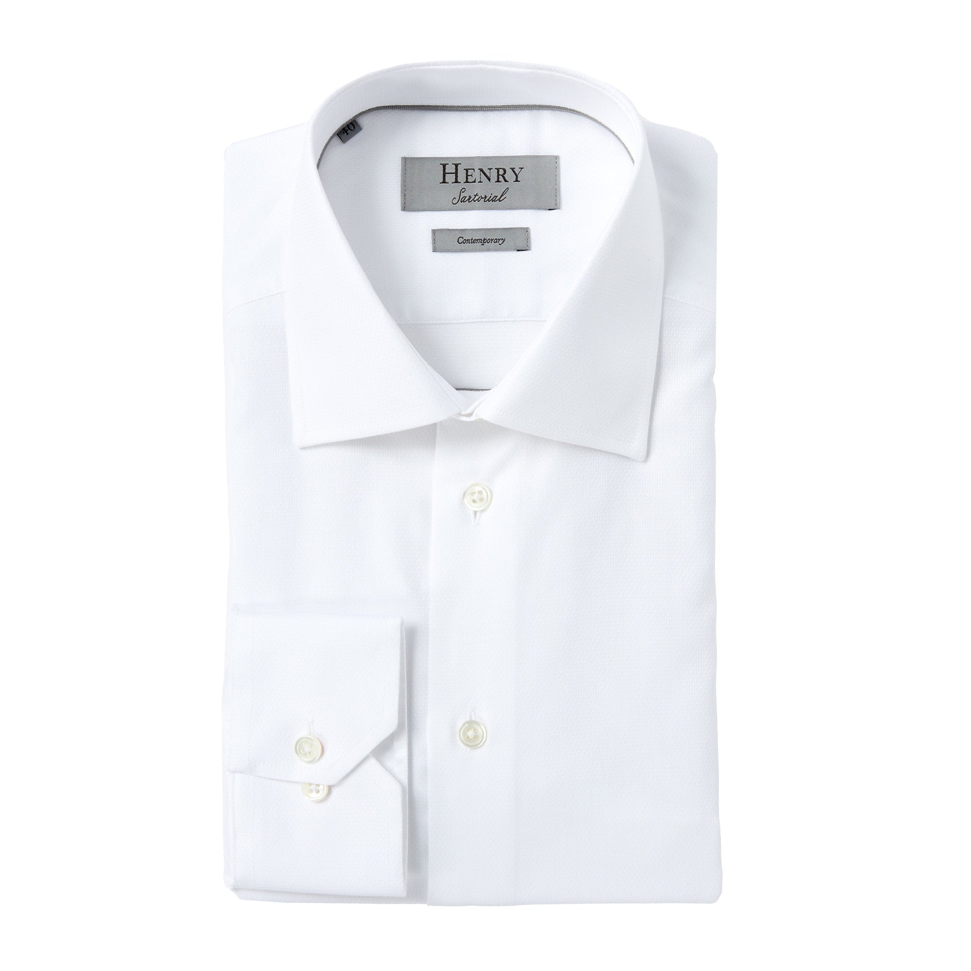 HENRY SARTORIAL Textured Shirt WHITE PEARL - Henry BucksShirts01SS23015 - WHT/PEARL - 38