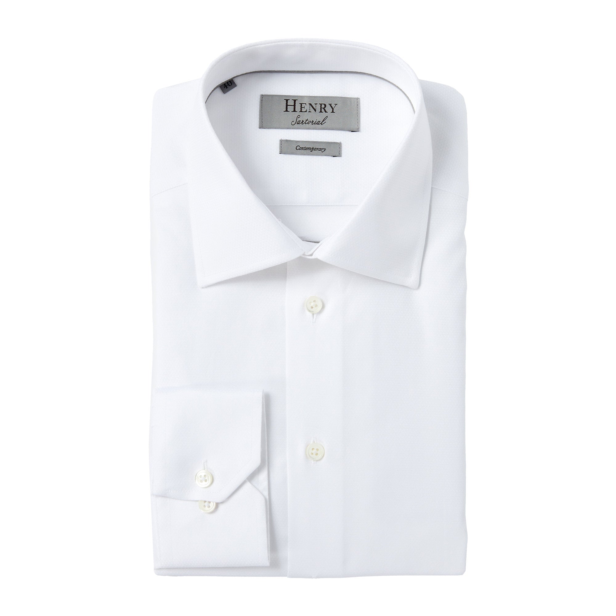 HENRY SARTORIAL Textured Shirt WHITE PEARL - Henry BucksShirts01SS23019 - WHT/PEARL - 38