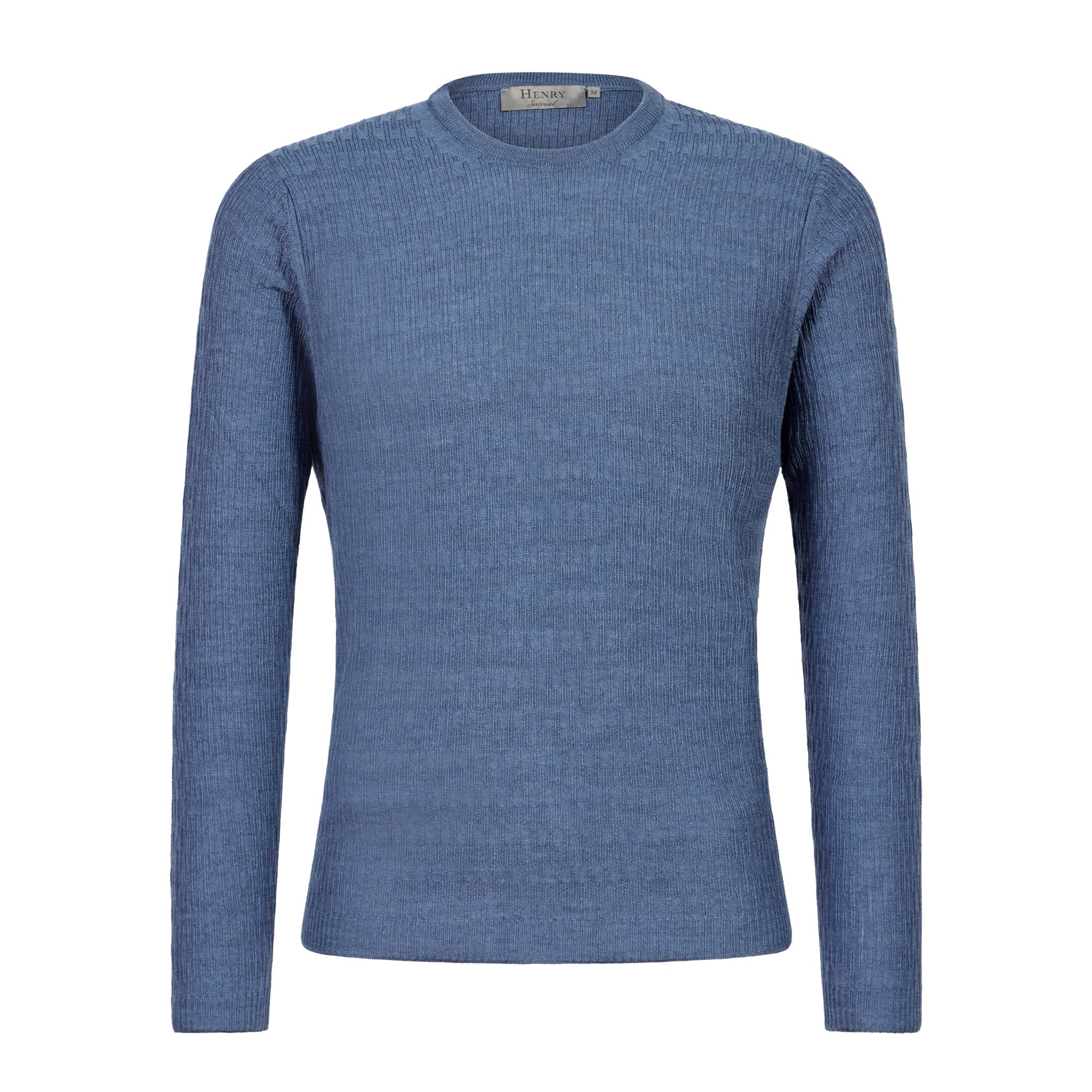 HENRY SARTORIAL Textured Wool Crewneck 14GG BLUE STONE - Henry BucksKnitwear46AW230013 - BLUSTONE - SM