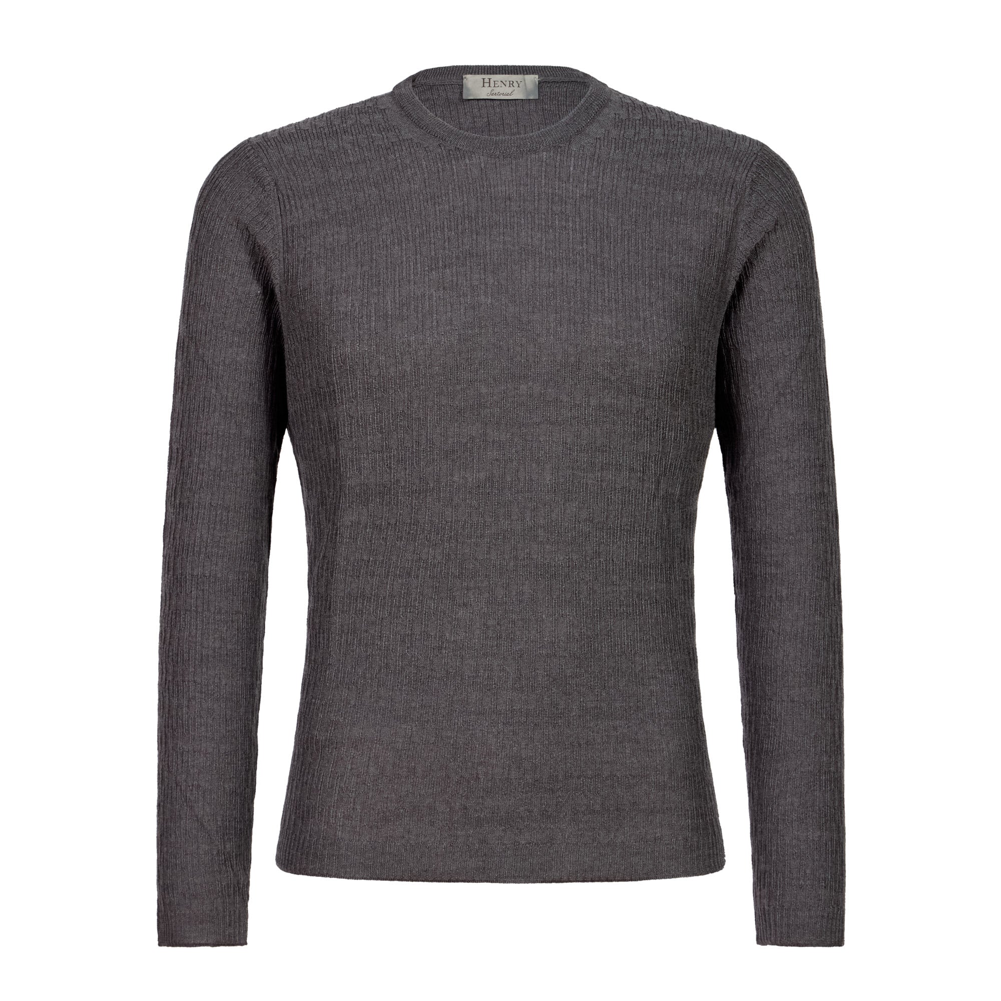 HENRY SARTORIAL Textured Wool Crewneck 14GG CHARCOAL - Henry BucksKnitwear46AW230013 - CHCL - SM