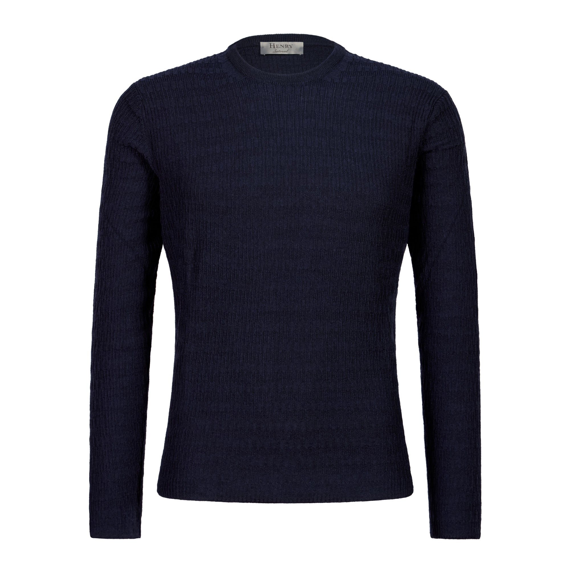 HENRY SARTORIAL Textured Wool Crewneck 14GG NAVY - Henry BucksKnitwear46AW230013 - NAVY - SM