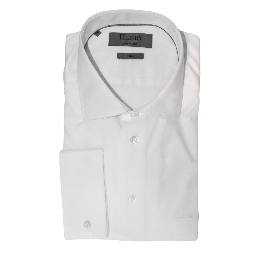 HENRY SARTORIAL Twill Shirt Double Cufflinks Classic Fit WHITE - Henry BucksShirts010BSR3 - WHTE - DC - CLAS - 43