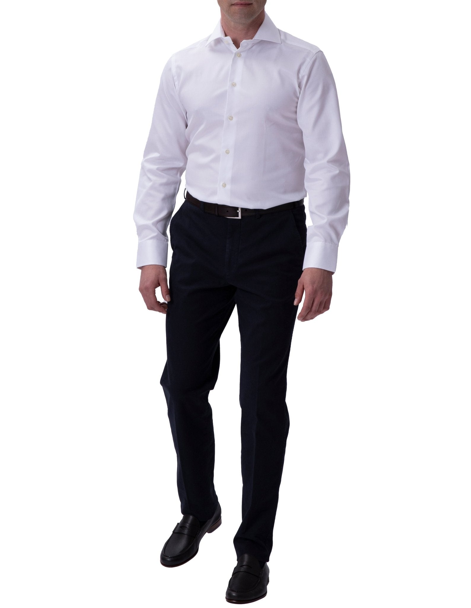 HENRY SARTORIAL Twill Shirt Double Cufflinks Slim Fit WHITE - Henry BucksShirts010BSR3 - WHTE - DC - SLIM - 37