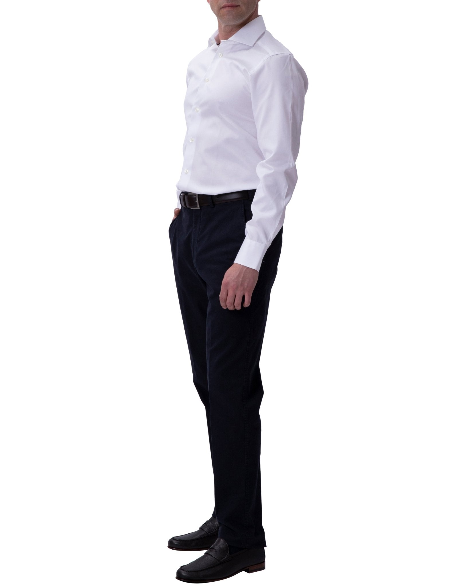 HENRY SARTORIAL Twill Shirt Double Cufflinks Slim Fit WHITE - Henry BucksShirts010BSR3 - WHTE - DC - SLIM - 37