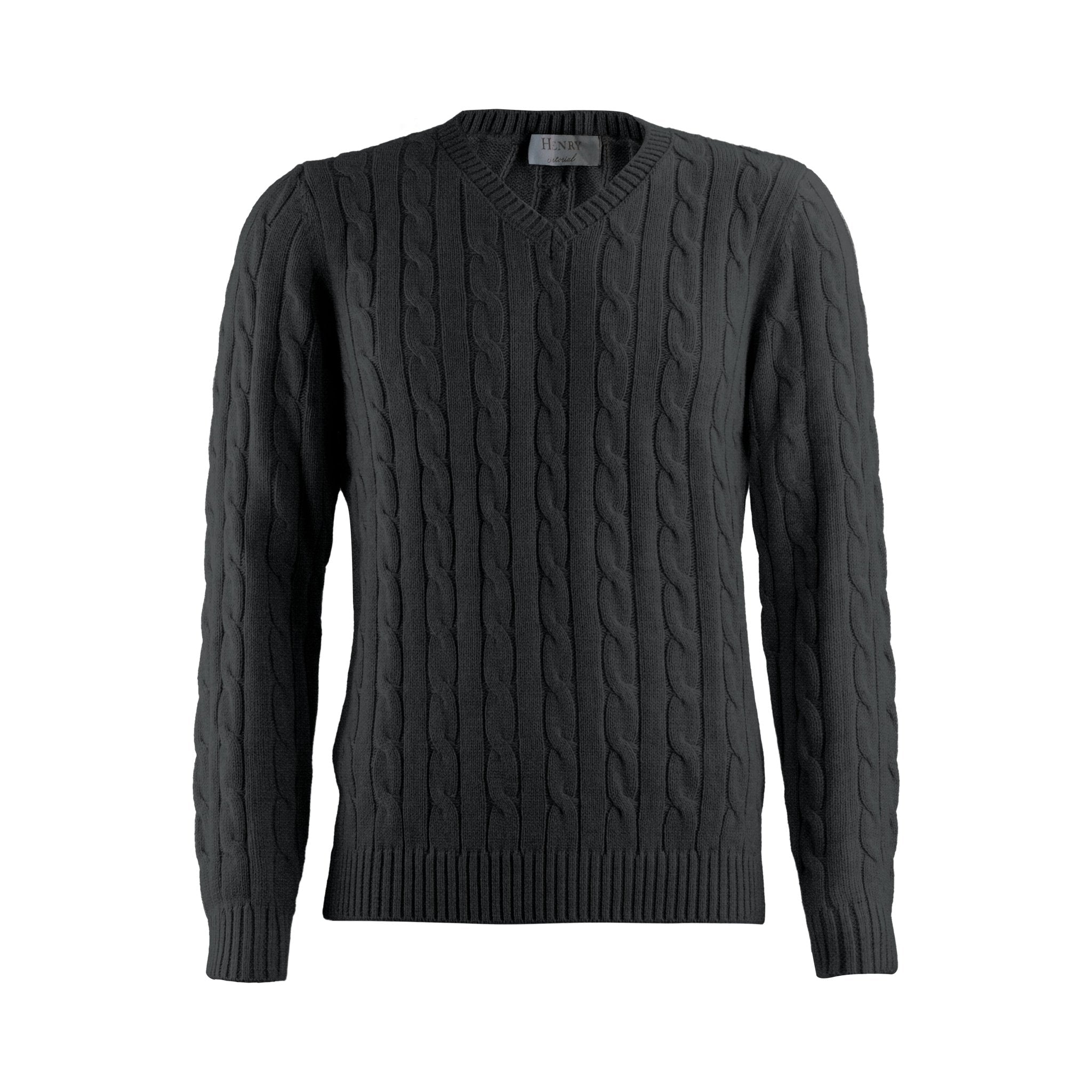 HENRY SARTORIAL V Neck Cotton Jumper BLACK/CHARCOAL - Henry Bucks
