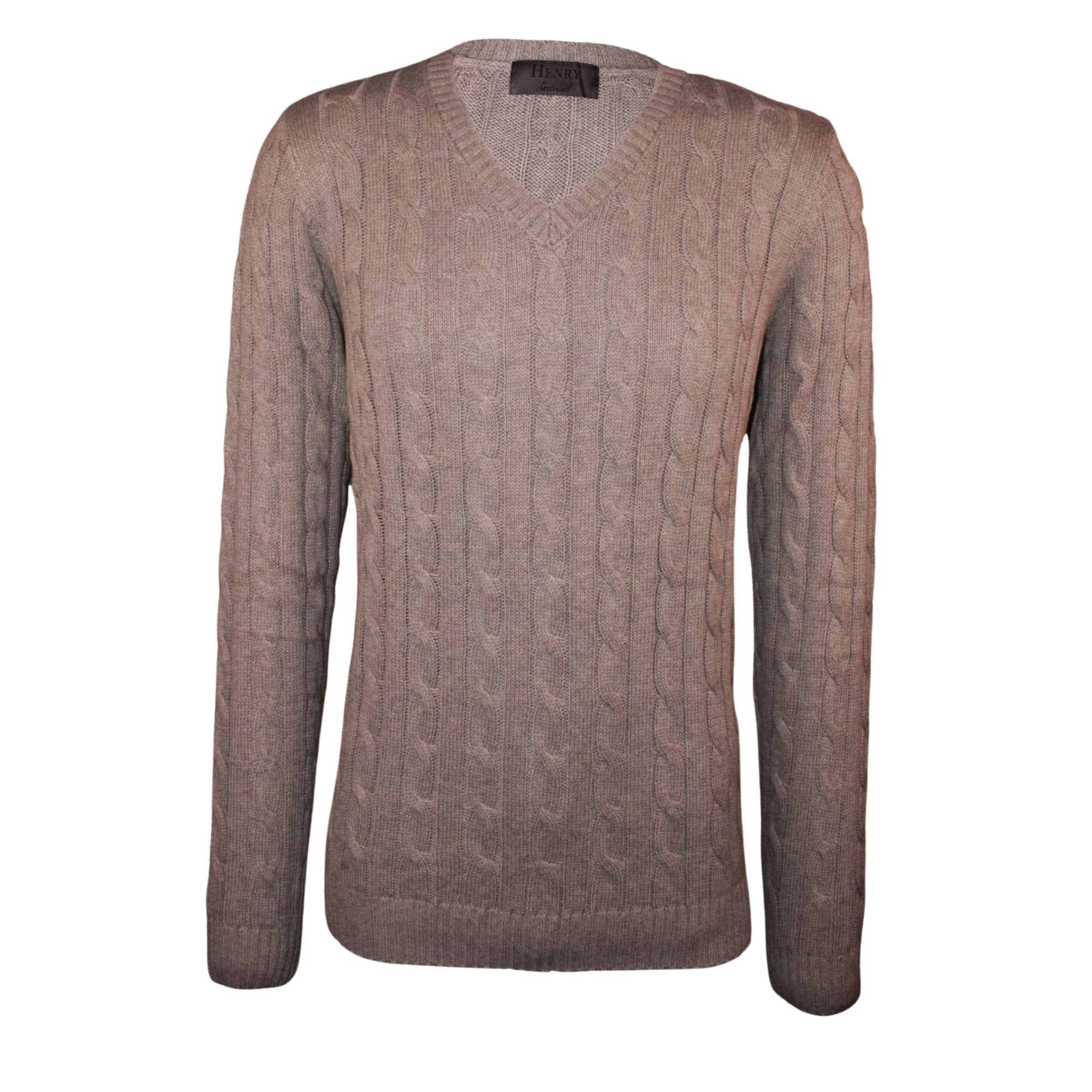 HENRY SARTORIAL V Neck Cotton Jumper GREY - Henry BucksKnitwear62AW240006 - GREY - SM