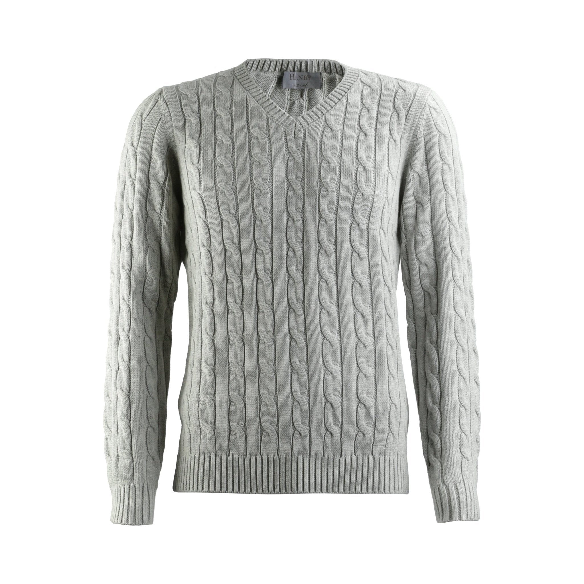 HENRY SARTORIAL V Neck Cotton Jumper GREY - Henry Bucks