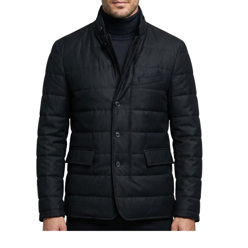 HENRY SARTORIAL Vitale Barberis Canonico Quilted Zipped Jacket BLACK - Henry Bucks