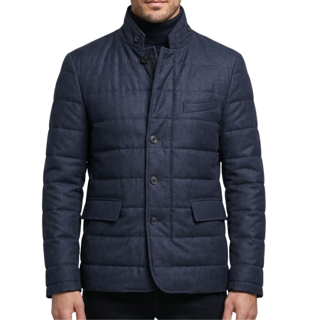 HENRY SARTORIAL Vitale Barberis Canonico Quilted Zipped Jacket NAVY - Henry Bucks
