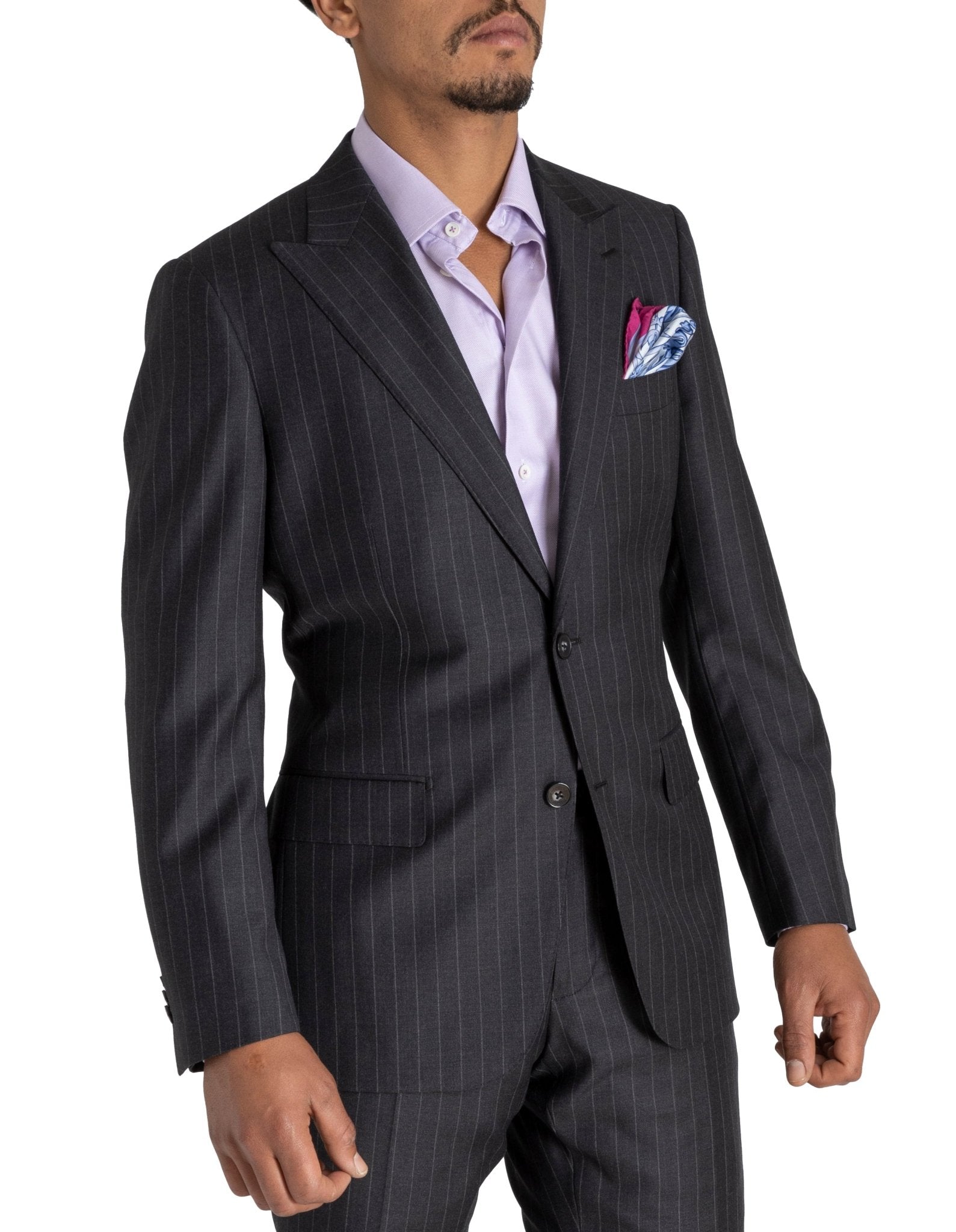 HENRY SARTORIAL Westminster Peak Lapel Suit CHARCOAL STRIPE (Two Trousers) - Henry BucksSuits23AW212090 - CHARSTRP - R - 48