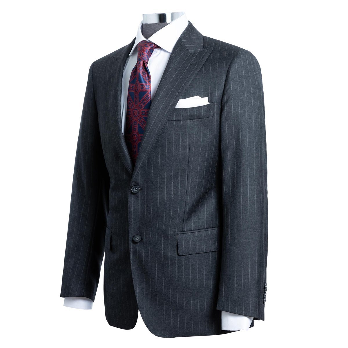 HENRY SARTORIAL Westminster Peak Lapel Suit CHARCOAL STRIPE (Two Trousers) - Henry BucksSuits23AW212090 - CHARSTRP - R - 48