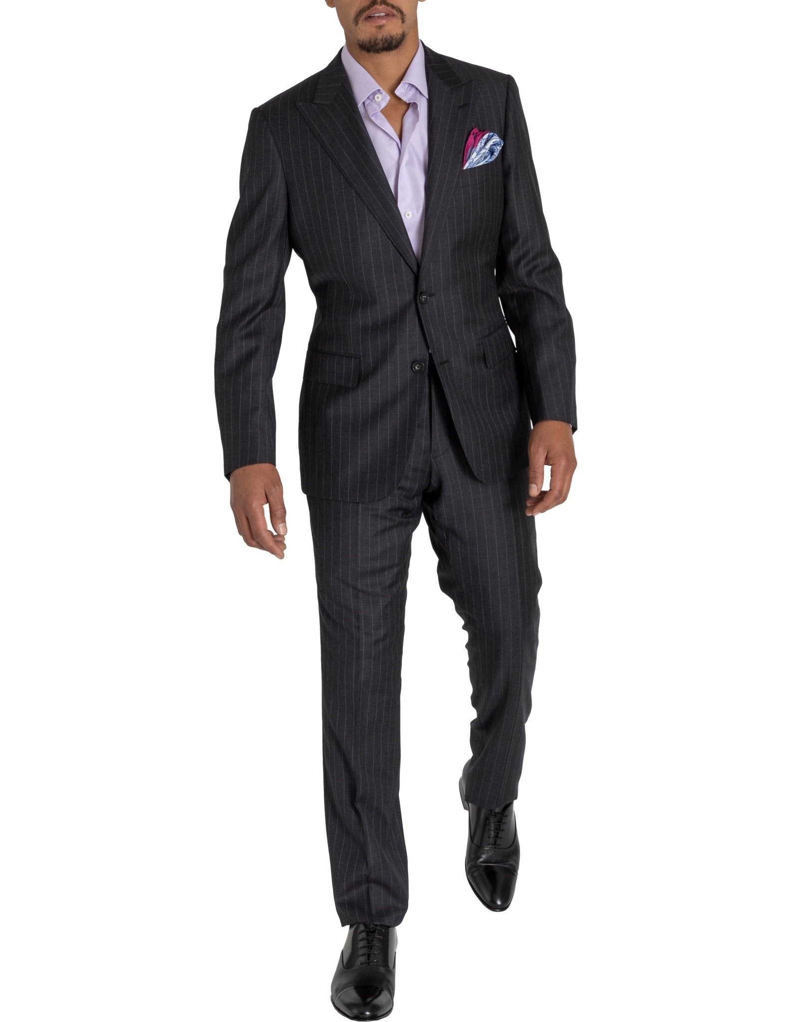 HENRY SARTORIAL Westminster Peak Lapel Suit CHARCOAL STRIPE (Two Trousers) - Henry BucksSuits23AW212090 - CHARSTRP - R - 48