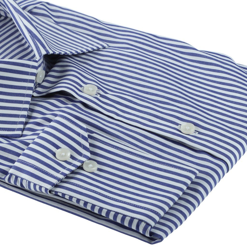 HENRY SARTORIAL White Collar Single Cuff Cotton Shirt WHITE/NAVY - Henry Bucks