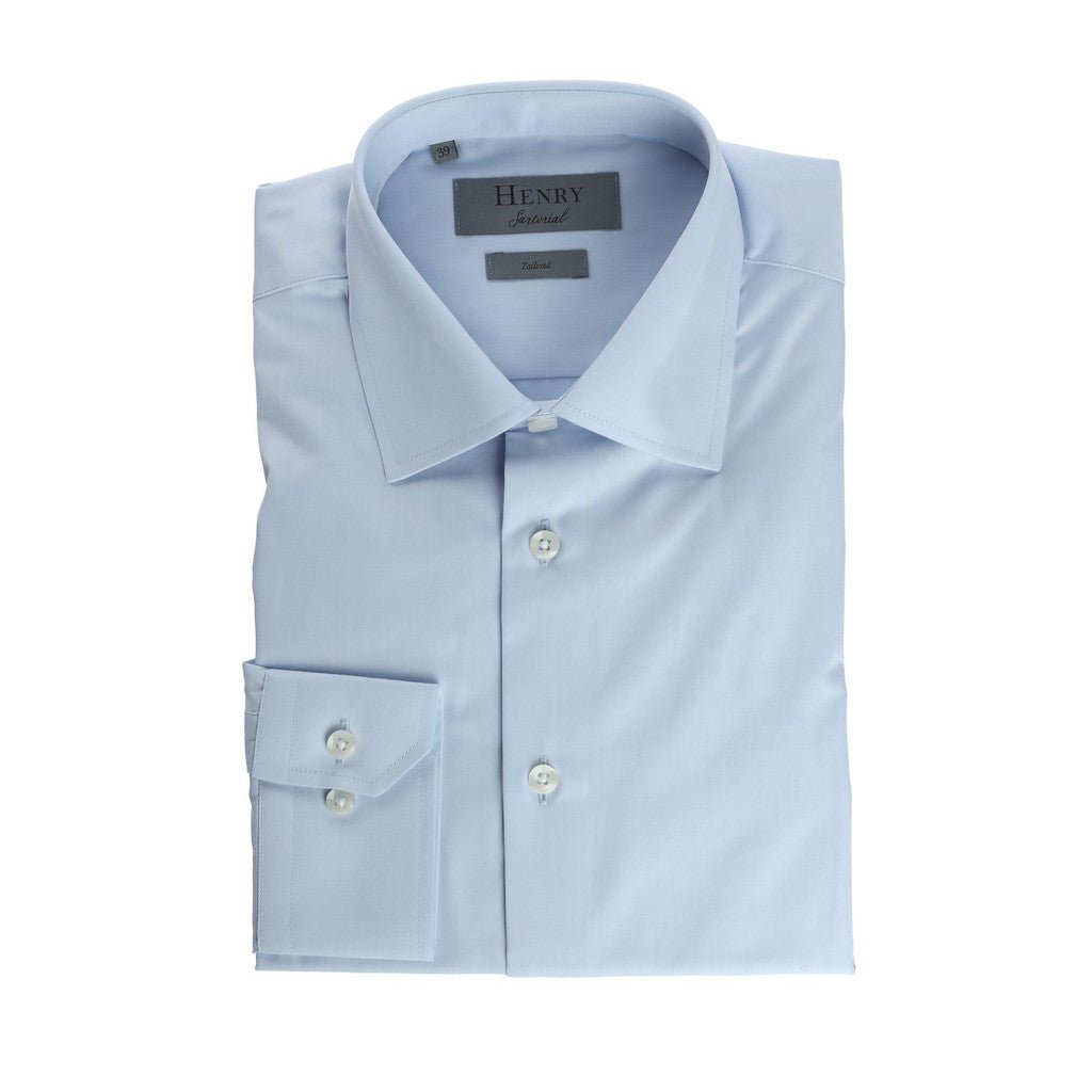 HENRY SARTORIAL White Collar Single Cuff Shirt BABY BLUE - Henry Bucks