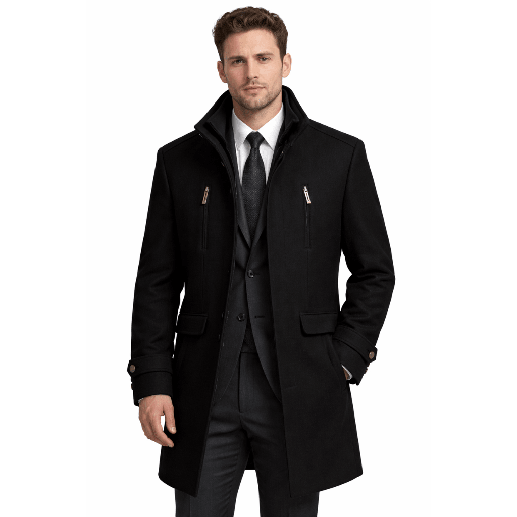 HENRY SARTORIAL Wool Overcoat BLACK - Henry Bucks