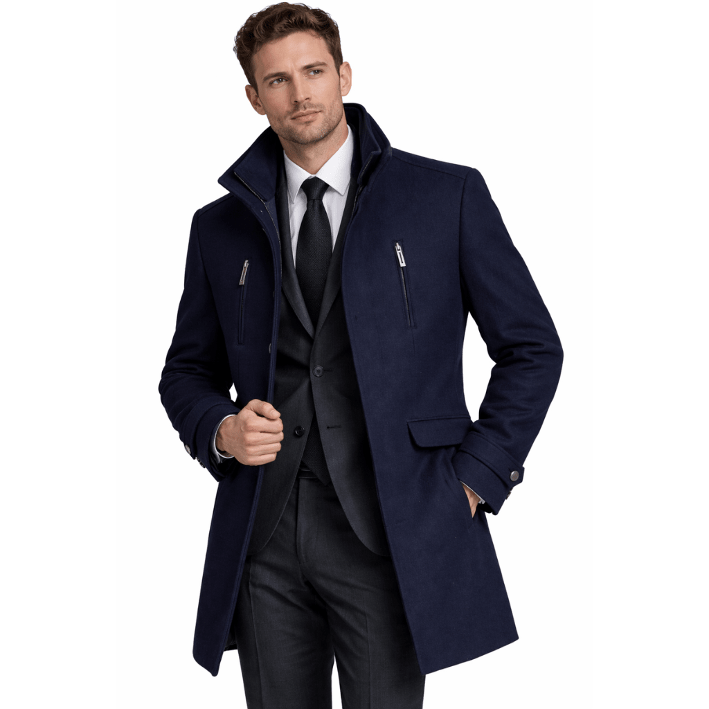 HENRY SARTORIAL Wool Overcoat NAVY - Henry Bucks